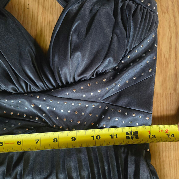 Caché Vtg Y2K Fairy Grunge Rhinestone Babydoll Cross Back Maxi Dress 4 Dark Gray - Picture 9 of 10